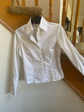 Classic White Button-Down Shirt with Lace-Up Sleeves